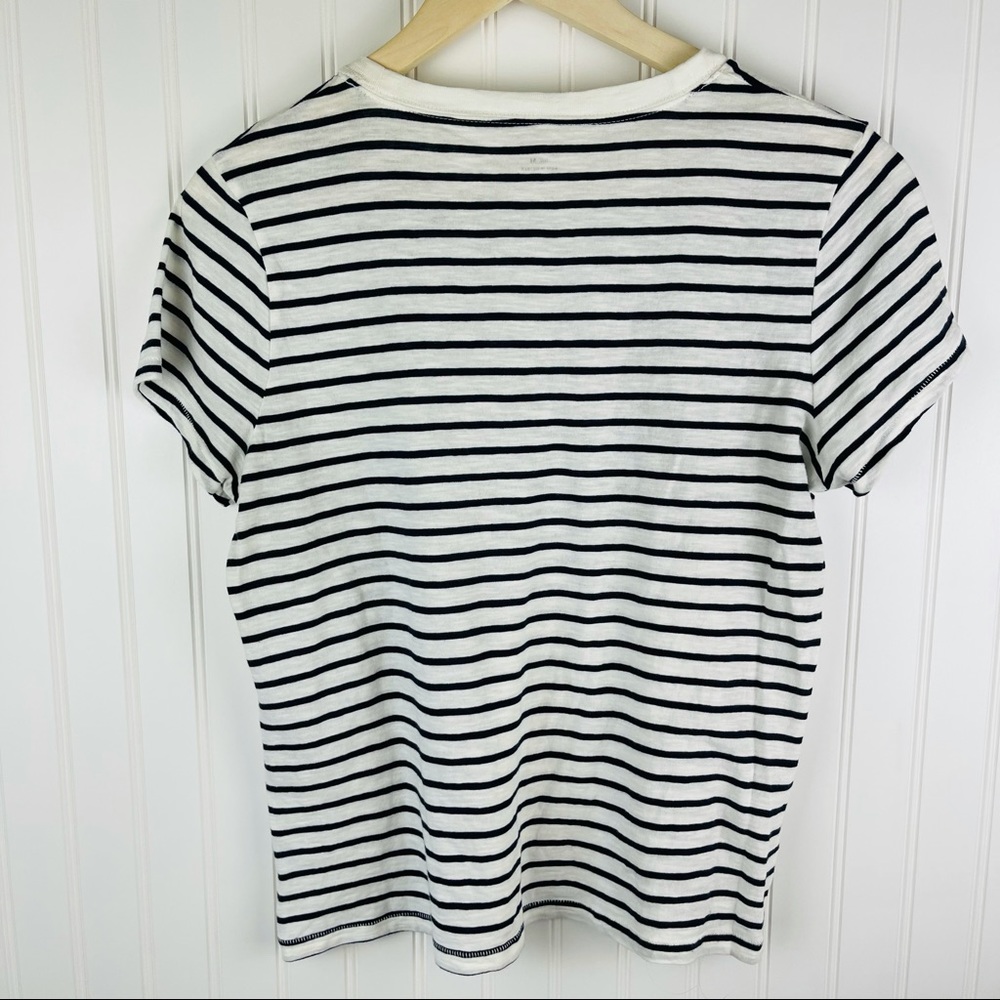Madewell Crewneck Cotton Navy Blue White Stripe Pocket Tee Size Medium - Picture 6 of 9